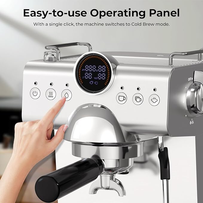 20 Bar Espresso Machine with Cold Brew,Stainless Steel Espresso Coffee Maker with Milk Frother,Latte & Cappuccino Machine for Home,50 oz Removable Water Tank,Dual-Temperature,Semi-Automatic