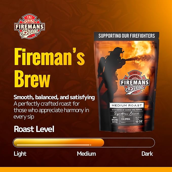 Firemans Brew Medium Roast Coffee ??Bold & Robust Ground Coffee ??100% Arabica Beans, Rich, Full-Bodied Flavor ??Freshly Roasted Gourmet Coffee ??Low Acid, Small Batch Coffee ??Supports Firefighter Causes