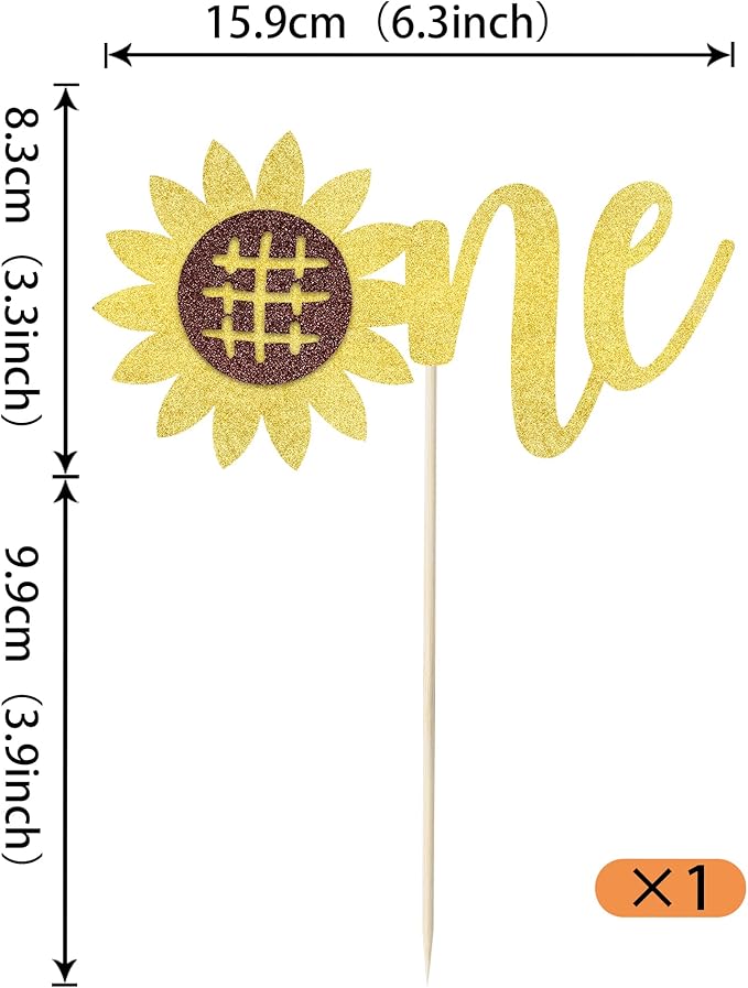 1-Pack Happy Birthday Cake Topper - Glitter Sunflower, First Birthday, Baby Shower, Summer Cake Decoration