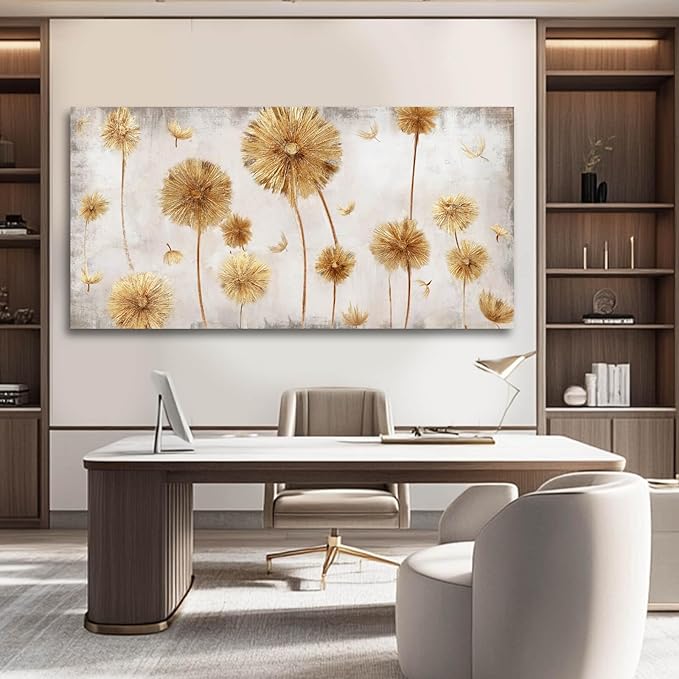 VAYIMDH Neutral Wall Decor Gold Flower Wall Art Botanical Paintings Plant Wall Decorations for Girls Room 29x58 In