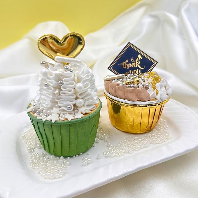 Sprinkles for Cake Decorating, Gold Sanding White Pearl Silver Jimmies Sprinkles Mix for Ice Cream Brownie Cookie Cupcake Baking Decorations