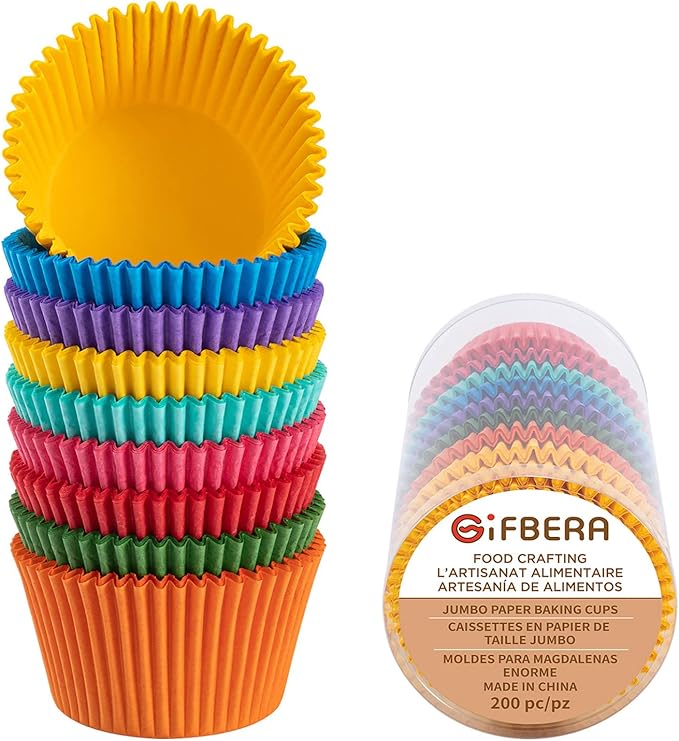 Gifbera Bright Rainbow Jumbo Cupcake Liners Large Solid Colorful Paper Baking Cups 200-Count