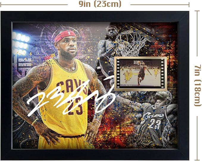 ORIMAMI Signed Black Superstar LeBron James Poster Framed Photo Decor with 1x35mm Film Display,Cool Gifts for Basketball Lover/LeBron James Fans - 8x6 Inches