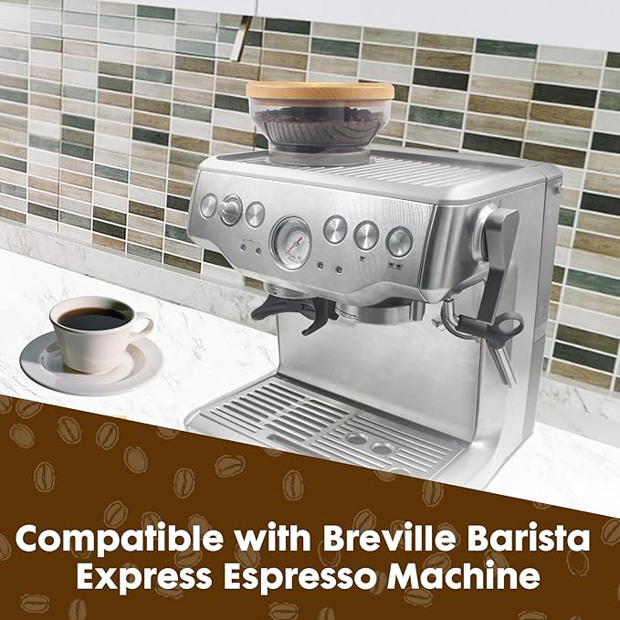 for Breville Barista Express Espresso Machine, Coffee Bean Replacement Lid on Coffee Maker Top Wooden Hopper Lid with Sealing Ring, Espresso Machine Accessories Bean Cover, Beech Wood