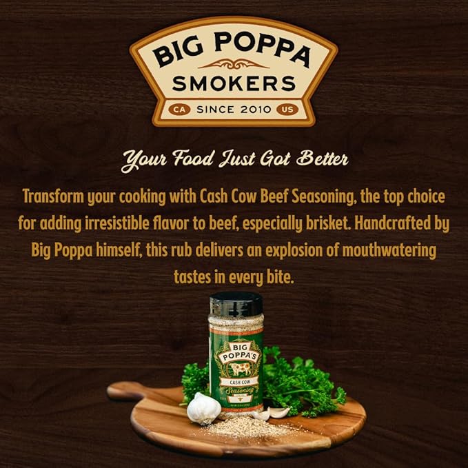 Big Poppa's Cash Cow Seasoning – Unleash the Flavor of Your Beef Recipes with our Mouth-Watering Meat Rub – Use it for Tenderloin, Beefsteak, Brisket and Even Mushrooms! (13 Oz)