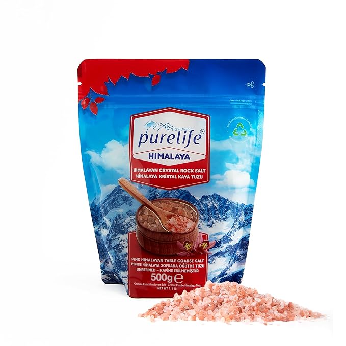 Purelife Coarse Himalayan Pink Salt – Organic Salt from Iron-Rich Himalayan Mines | Kosher Coarse Salt Certified - Gourmet Natural Crystal Rock Salt with Minerals for Salt Mills & Grinders – 1.1 Lbs
