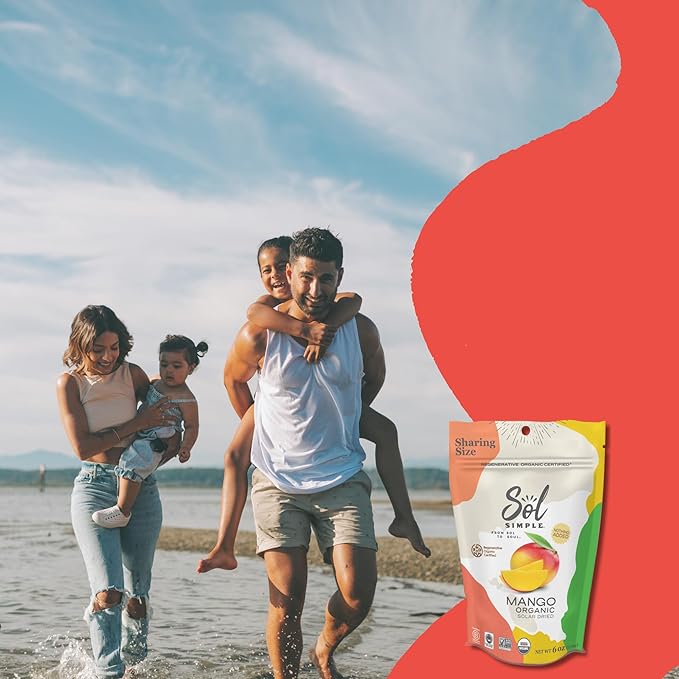 SOL SIMPLE Organic Dried Mango | 6oz Snack Pack (2 Bags Total) | One Ingredient | Vegan | Non-GMO | No Added Sugar | Fair Trade | Dried Fruit | Mango