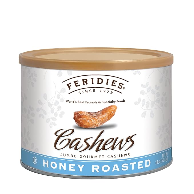 FERIDIES Jumbo Gourmet Honey Roasted Cashews - 18oz Can