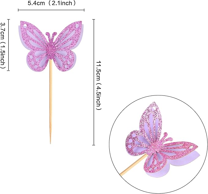 36PCS Butterfly Cupcake Toppers 3D Double Layers Hollow Cupcake Picks Baby Shower Cake Decorations Supplies for Butterfly Theme Wedding Anniversary Kids Birthday Party Purple