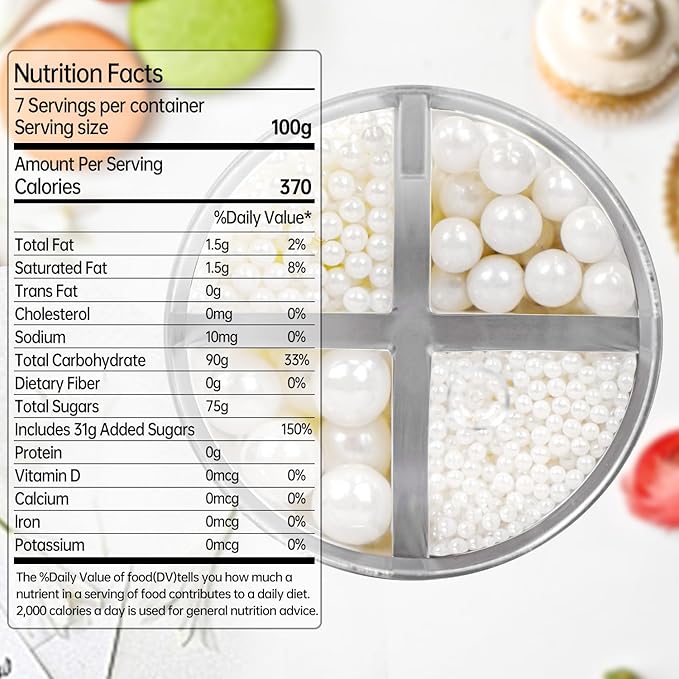 White Edible Sugar Pearl Sprinkles for Cake Decorating, Candy Pearls Sprinkles for Cupcake, Cookie, Baking Cake Decorations, 4 sizes, 160g/5.64oz, Wedding Party Chirstmas Supplies