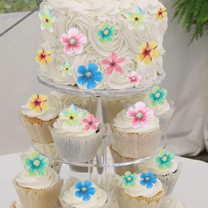 Rsstarxi 35 Pack Edible Flowers Cake Decorations Edible Flowers Cupcake Toppers for Baby Shower Wedding Birthday Anniversary Party Cake Decorations Mixed Size & Colour