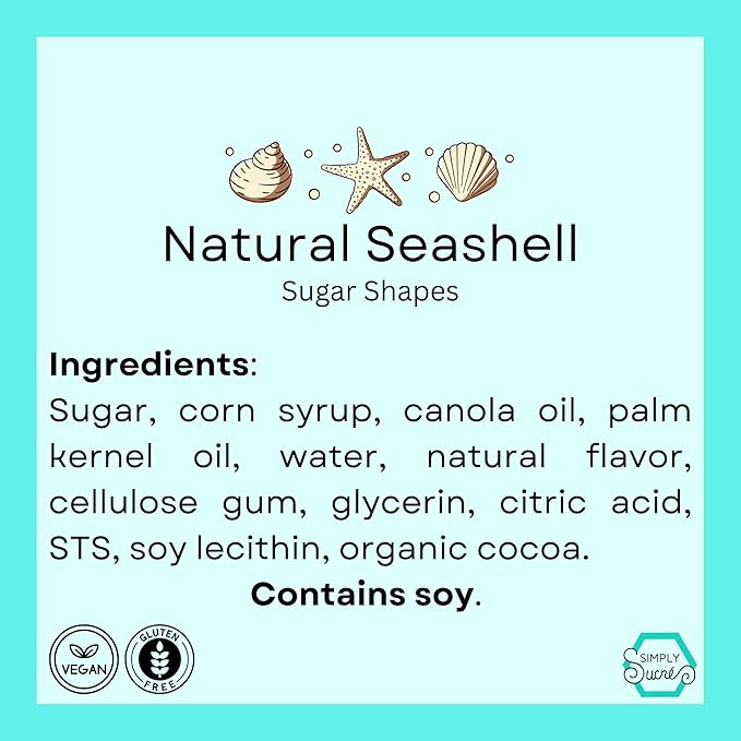 15 Dye Free Seashell Edible Cake Decorations, Vegan, Gluten-Free, Edible Cake Toppers for Cupcakes, Cookies & Desserts, by Simply Sucrì±?(30 Pieces (Bulk Box), Natural)