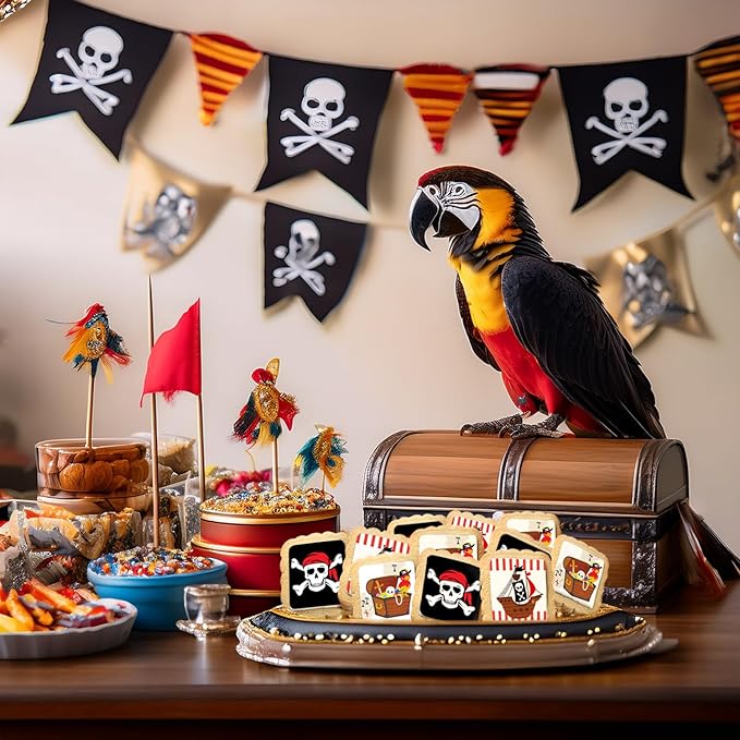 Pirate Themed Cookies Party Favors Birthday Baby Shower | Individually Wrapped 24 Pack Bulk | Theme Printed Cookie Treats snack Treasure Chest Pirateship Skull