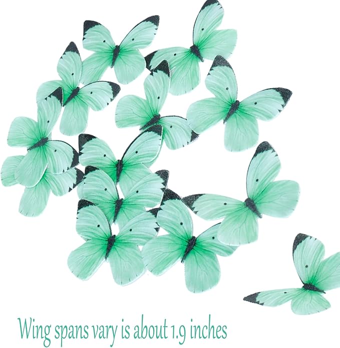 50PCS Edible Butterfly Cake Decorations Green Wafer Paper Butterflies Cake Cupcake Toppers for Women Girls' Happy Birthday Cake Topper Anniversary Wedding Baby shower party Butterfly Fairy Cake Decor