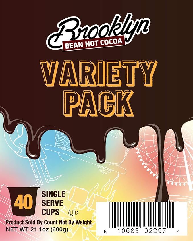 Brooklyn Beans Hot Chocolate Variety Pack Pods, Compatible with 2.0 K-Cup Brewers, 40 Count