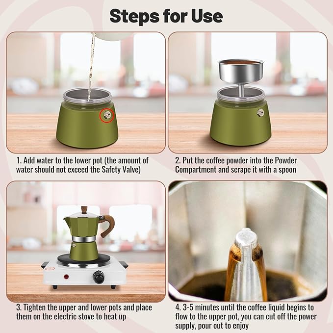 3 Cup Aluminum Moka Pot Classic Stovetop Espresso Coffee Maker 150ml 5oz Coffeemaker Percolator Mocha Pot Greca Coffee Maker Cafe Makers for Italian and Cuban Cafì±?Brewing Green