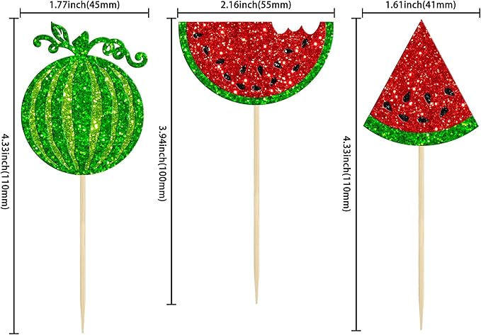 24Pcs Watermelon Cupcake Toppers One in a Melon Cupcake Picks Watermelon Fruit Cake Topper decorations for Baby Girl Birthday Party Cake Decorations Supplies