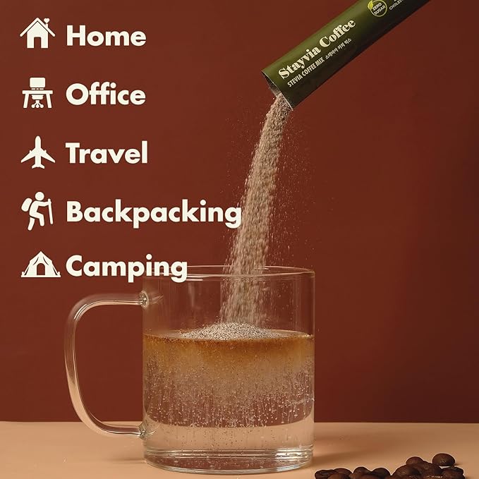 STAYVIA COFFEE Stevia Instant Coffee Packets - Korean Instant Latte with Sugar-Free & Low Calories - 30 Sticks (0.33oz) - Plant-Based Sweetener - Enjoy Caffeine Hot & Cold at Office, Home & Travel