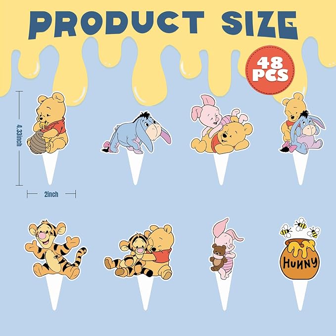 48CS Cute Bear Cupcake Toppers For Birthday Party Cupcake Decorations Baby Shower Supplies