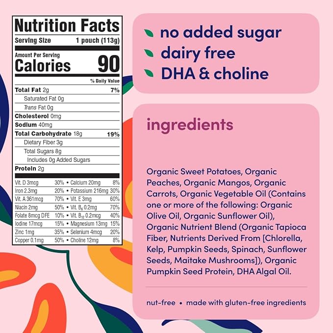 Cerebelly Organic Baby Food Pouches ??Dairy Free Smoothies for Toddlers | No Added Sugar, Fiber, Non-GMO | Toddler Smoothie Pouches | 4oz BPA-Free Baby Food | Sweet Potato Peach | 12 Count