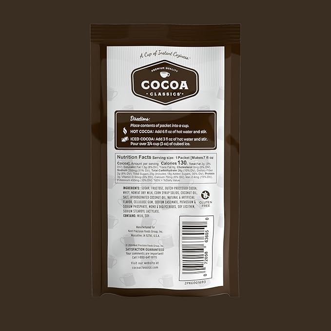 Cocoa Classics Dark Chocolate Cocoa Mix, Sweet, Smooth, Intense Dark Chocolate Flavored, Make Hot or Iced Cocoa, Gluten Free, Kosher Dairy Friendly, 1.25oz Packets (Pack of 36)