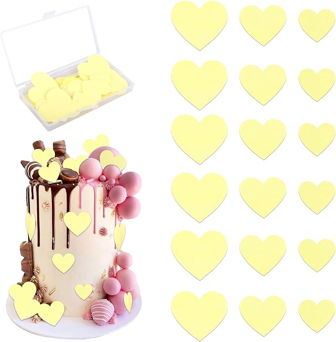 60 Pack Edible Heart Cake Topper Love Heart Cupcake Picks Water Paper Valentine's Day Theme Cake Decorations for Wedding Engagement Bridal Shower Birthday Party Supplies Yellow 2
