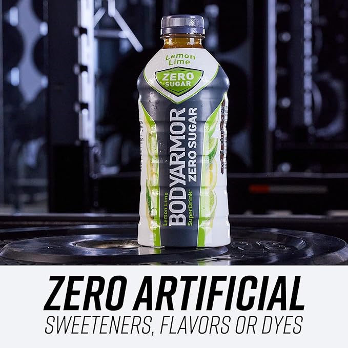 BODYARMOR ZERO Sugar Lemon Lime, Sugar Free Sports Drink - Low-Calorie Hydration - Natural Flavors with Potassium Packed Electrolytes, Antioxidants, and B-vitamins, 28 fl oz (Pack of 12)