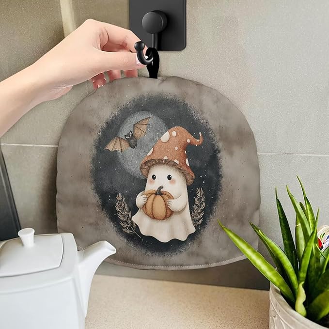 Halloween Cute Ghost Bat Print Tea Cozy for Teapot,Tea Cosy with Handle Hanging Teapot Dust Novelty Kitchen Kettle Dust Cover Tea Pot Cover for Home Decoration