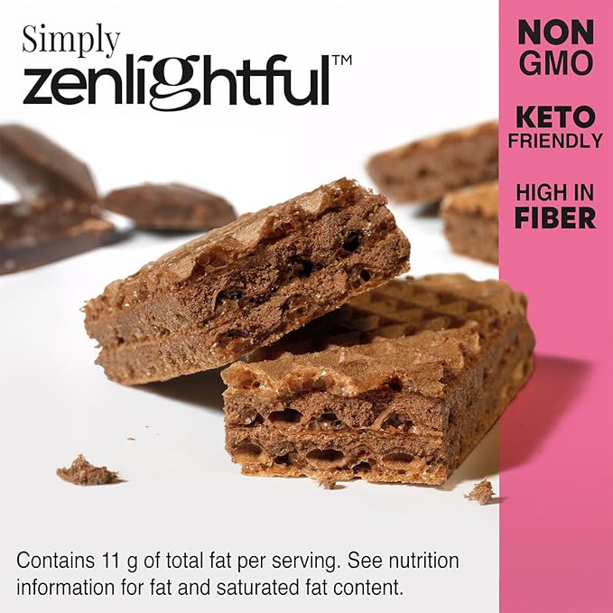 Zenlightful Double Chocolate Wafer Cookies, Low Carb, Low Sugar, Keto Friendly Healthy Snacks, Only 140 Calories, High Fiber, Vegetarian, Non-GMO, 12 Count