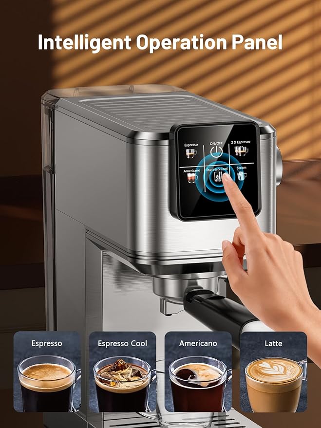 20Bar Espresso Machine with Rapid Cold Brew, Hot & Iced Coffee Machine, Espresso Maker with Milk Frother Steam Wand, Touch Screen with 40oz Water Tank for Latte, Cappuccino, Gift