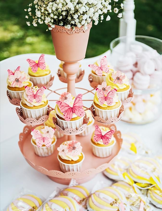 90PCS Wafer Paper Flowers Butterfly Cupcake Toppers, Cherry Blossom Cake Topper for Baby Shower Wedding Birthday Party Cake Food Decorations Supplie