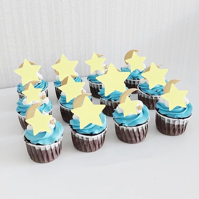 60 Pack Edible Star Cupcake Topper Twinkle Little Star Cupcake Picks Water Paper Little Star Theme Cupcake Decorations for Wedding Engagement Bridal Shower Birthday Party Supplies Yellow 2