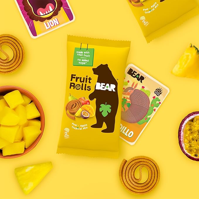 BEAR Real Fruit Snack Rolls - Gluten Free, Vegan, and Non-GMO - Tropical ??36 Rolls, Healthy School And Lunch Snacks For Kids And Adults, 0.7 Ounce (Pack of 18)
