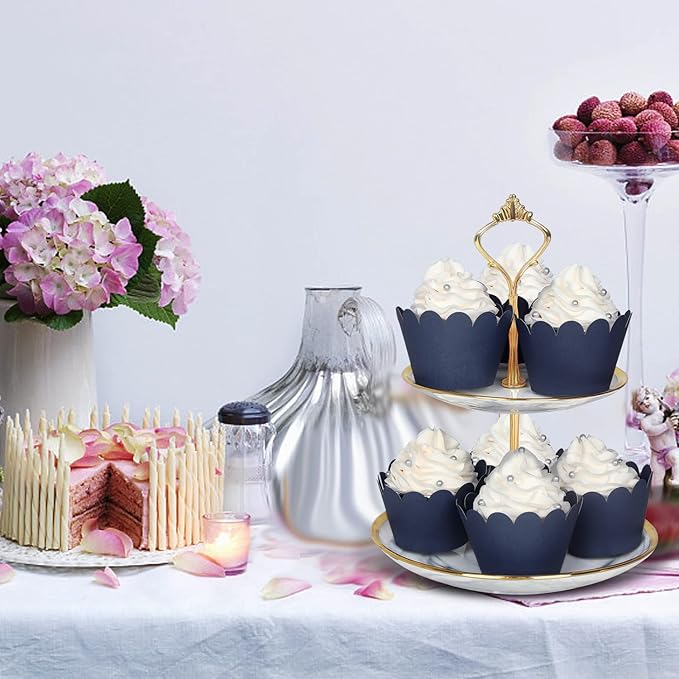 KPOSIYA Set of 100 Artistic Bake Cake Cups Filigree Little Vine Lace Laser Cut Cupcake Wrapper Liner Baking Cup Muffin CaseTrays for Wedding Birthday Party Decoration-Best Kitchen Gift (Navy)