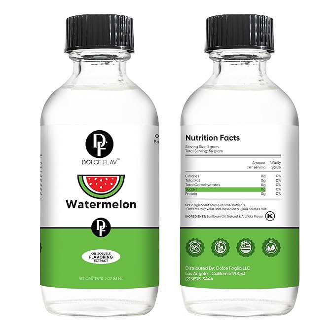 Dolce Flav Watermelon Extract ??2 Ounce Oil-Soluble Kosher, Sugar-Free, Concentrated Juicy Watermelon Flavoring for Baking, Chocolates & Desserts, Includes Measured Dropper