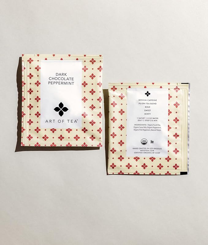 Art of Tea | Dark Chocolate Peppermint Dessert Tea | 50 Eco Friendly Pyramid Tea Bag Sachets