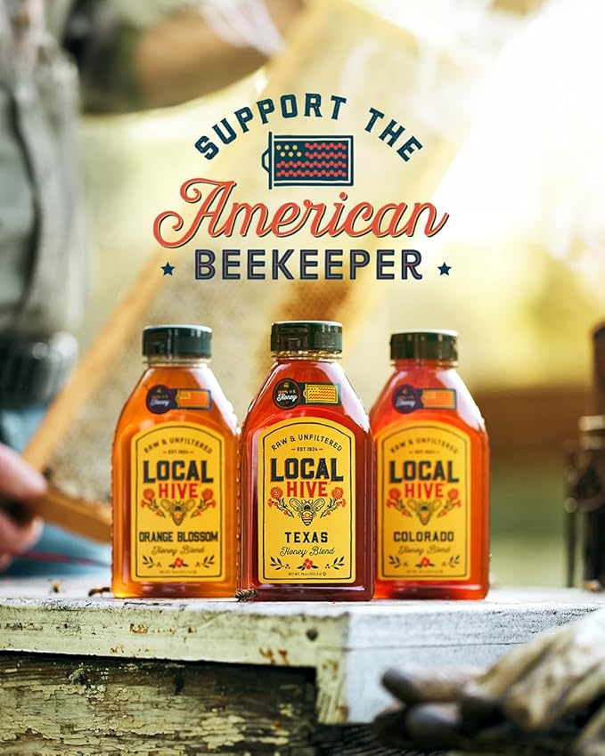 Local Hive Midwest Raw Unfiltered Honey – 16 oz, 100% Pure US Honey, Sourced from American Bees and Beekeepers - Natural Sweetener, Ideal for Tea, Baking, and Cooking
