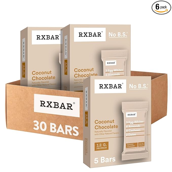 RXBAR Protein Bars, 12g Protein, Gluten Free Snacks, Coconut Chocolate (6 Boxes, 30 Bars)