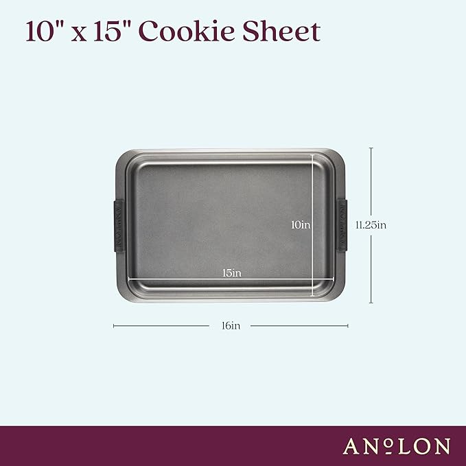 Anolon Advanced Nonstick Bakeware with Grips, Nonstick Cookie Sheet / Baking Sheet - 10 Inch x 15 Inch, Gray