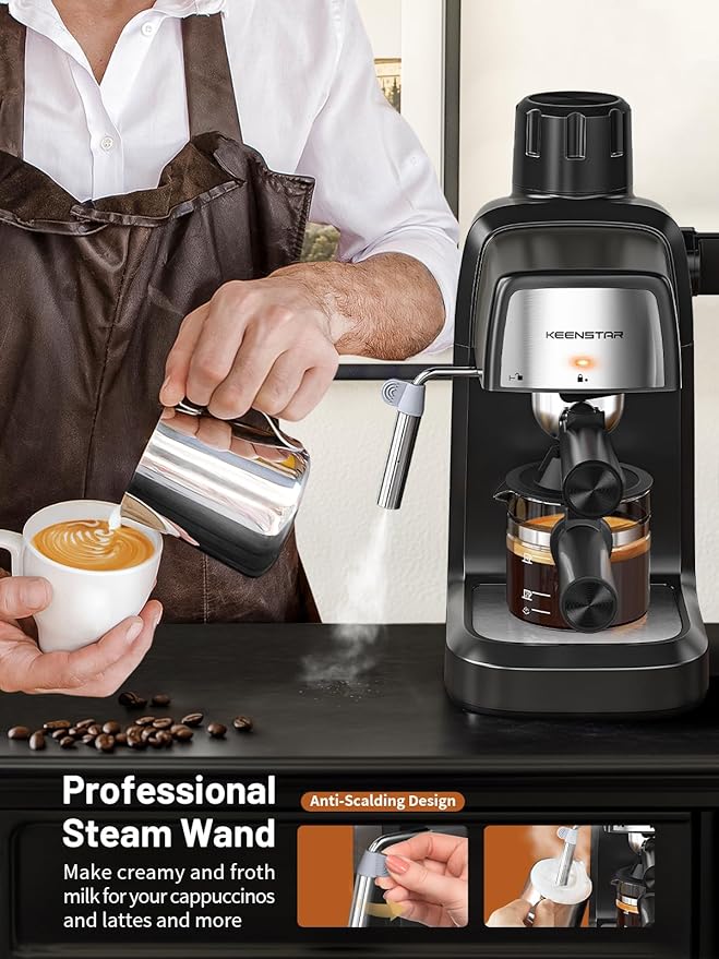 3.5Bar Espresso Machine with Milk Frother, 800W Compact Espresso and Cappuccino Machine with Preheating Function, 4 Cup Espresso Maker for Cappuccino or Latte, Gift for Coffee Lover