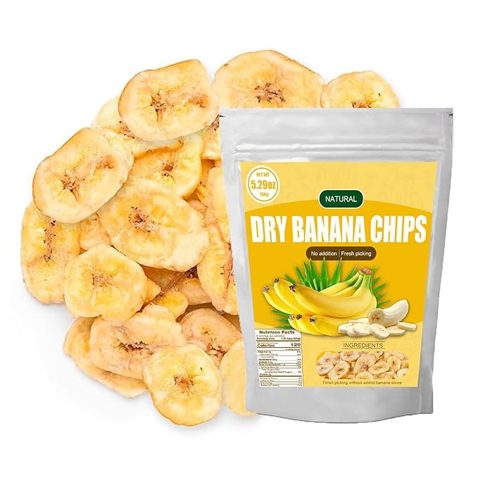 Unsweetened Banana Chips-150g(5.29oz),Bulk Healthy Dried Fruit Snack,Natural Dehydrated Banana Chips