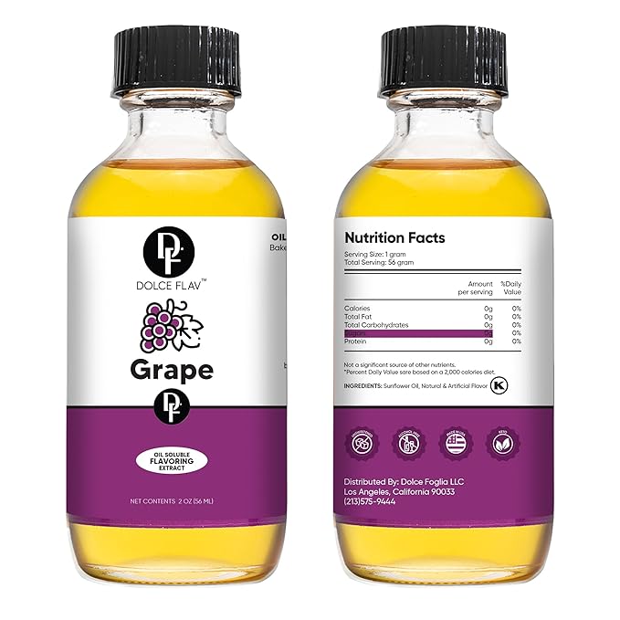 Dolce Flav Grape Extract ??2 Ounce Oil-Soluble Kosher, Sugar-Free, Concentrated Fruit Flavor for Candy, Chocolates & Desserts, Includes Measured Dropper