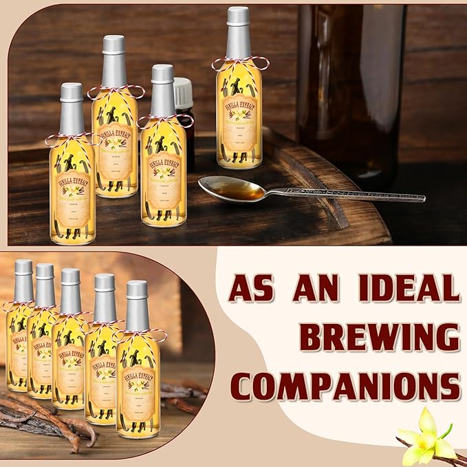 Tioncy 16 Pcs Vanilla Extract Bottles for Homemade Vanilla Jar Glass Bottle with Cap, Shrink Band, Sticker Syrup Gift Food Storage Canister for Bean Sauce Spice(Silver,8.5 oz)