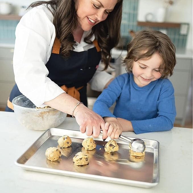 KITCHENATICS Quarter Sheet Baking Pans, Premium Quality Aluminum Cookie Sheet Set - Oven Safe, Nonstick, Rimmed Cooking Trays, 1/4 Baking Sheets for Oven, Roasting, Baking - 9.6" x 13" IN, Set of 2