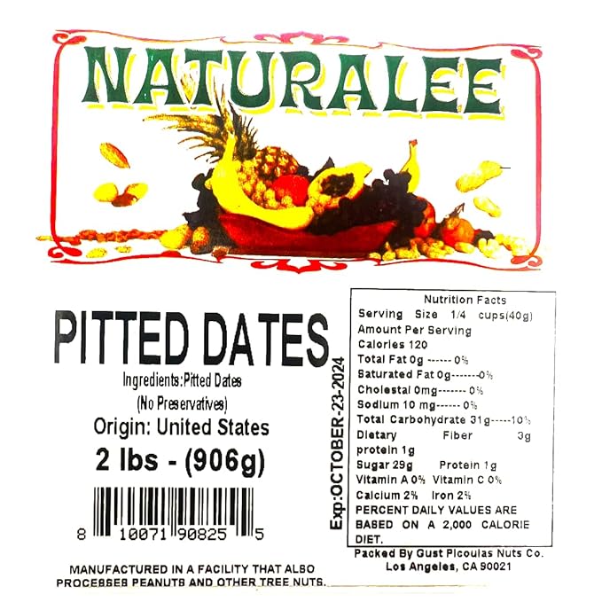 Naturalee Dried Dates 2 lb - Pitted - No Added Sugar, No preservatives - Gluten Free, Vegan, High Fiber Snack