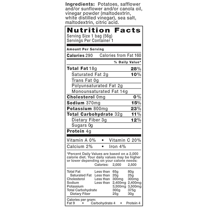 Kettle Brand Potato Chips, Sea Salt & Vinegar Bags, 2 Ounce (Pack of 24)