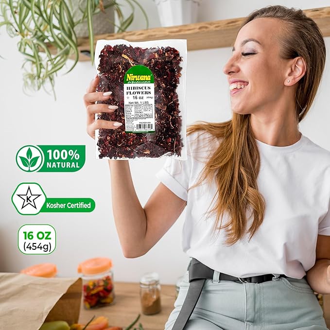 Premium Dried Hibiscus Flowers ??Whole Flower Petals for Herbal Infusions, Loose Leaf Blends, and Culinary Use ??Great with Dandelion Root, Raspberry Leaf, and More (16oz)