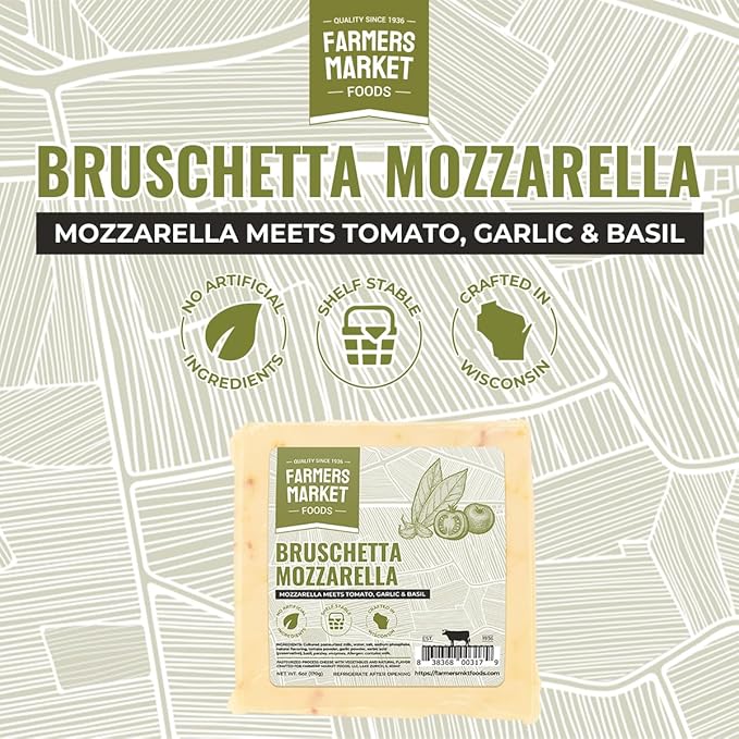 Farmers Market, Gluten Free, Keto, Paleo, Low Sodium, Zero Sugar, Wisconsin Cheese Gift Sets, 3-Pack, Bruschetta Mozzarella