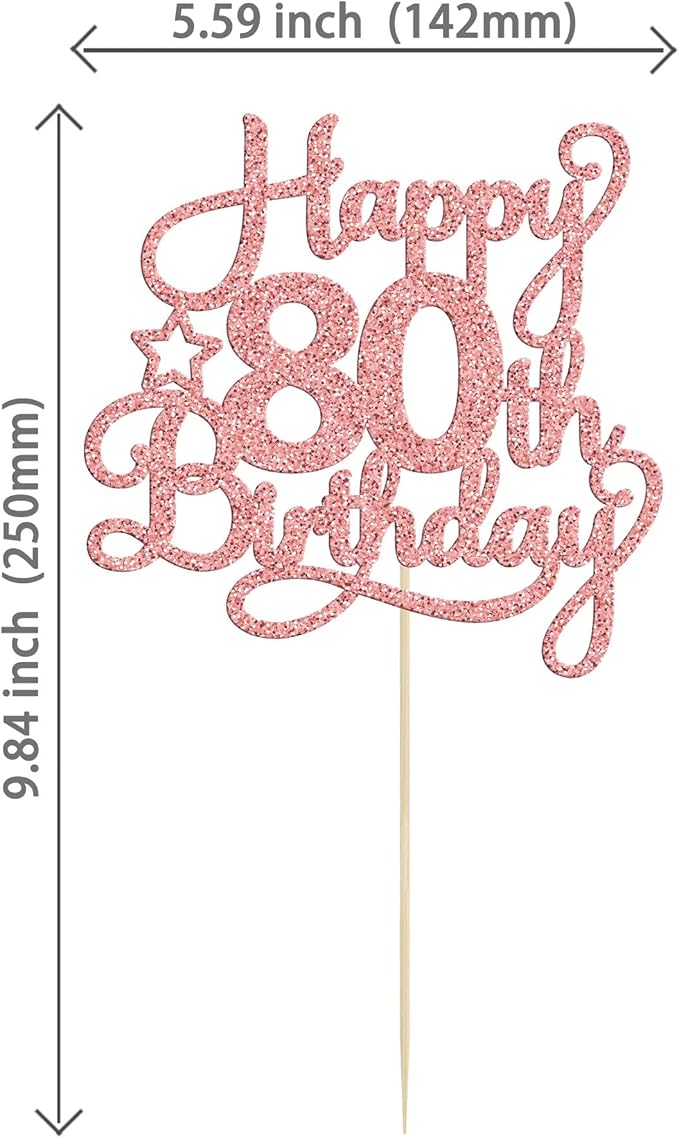 1 Pack Happy 80th Birthday Cake Topper Rose Gold Glitter 80 & Fabulous Cheers to 80 Years Old Birthday Cake Pick for Celebrating 80th Birthday Anniversary Party Cake Decorations Supplies