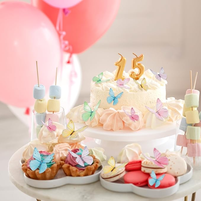 72Pcs Edible Butterfly Cake Decorations Colorful Vivid Butterfly Cake Topper Wafer Paper Butterflies Cupcake Toppers for Wedding Anniversary Baby Shower Birthday Party Decorating(Mix Color)